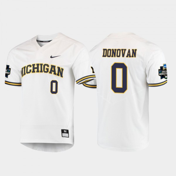 University of Michigan #0 Men Joe Donovan Jersey White NCAA 2019 NCAA Baseball College World Series